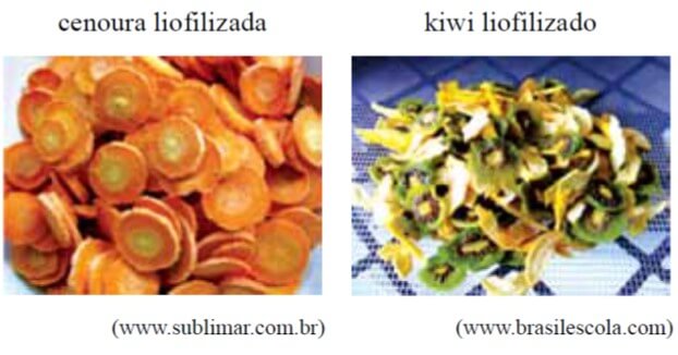 cenoura e kiwi liofilizados.